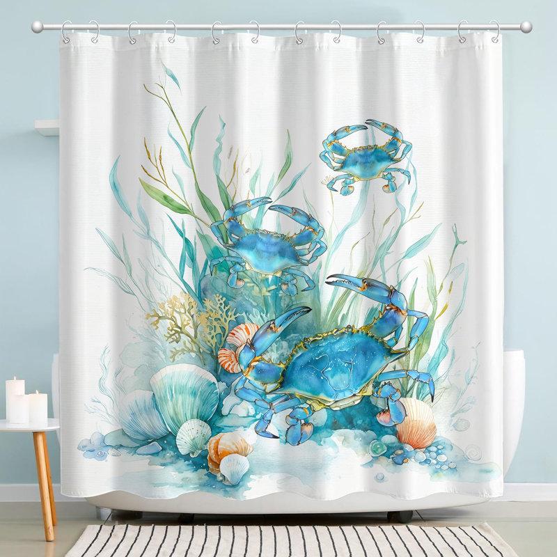 Ensemble de rideau de bain en tissu imperméable avec crochets pour salle de bain drôle en crabe océan 72 po x 72 po