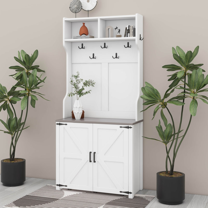 Arbre d'entrée avec rangement pour chaussures Farmhouse, Blanc