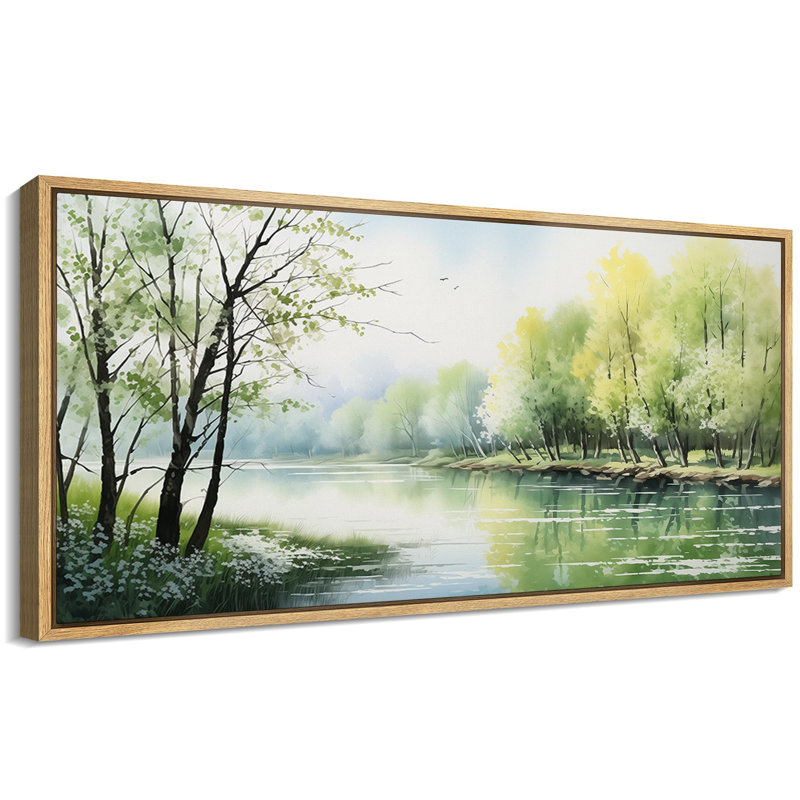 Rustic Countryside " Spring Awakening Gentle River Landscape Pastoral Scene Blossoming Trees Retro Large Wall Decor " by Spring Awakening Gentle River
