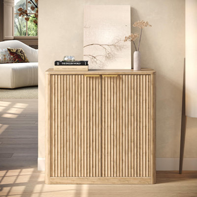 Buffet 31,5 po avec rangement, buffet cannelé avec tablettes réglables pour le salon, la salle à manger et la cuisine