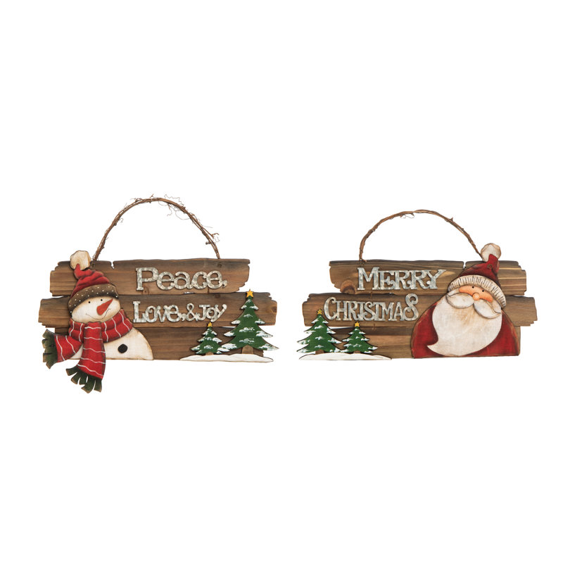  Ensemble de 2 décorations de Noël à lattes en contreplaqué rustique Cmas