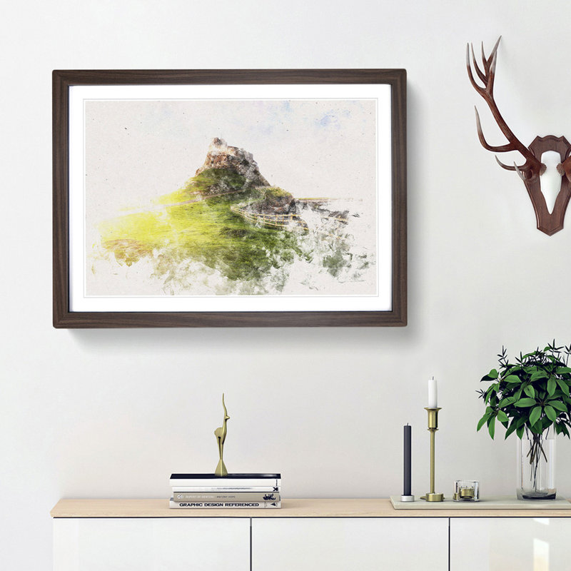 Holy Island Lindisfarne - Picture Frame Painting Print, 62cm H x 87cm W x 2cm D, Walnut Framed