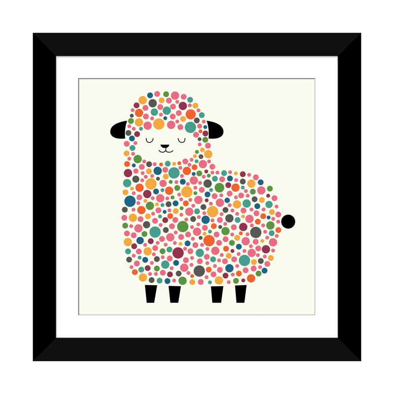 Art sur toile Adda Bubble Sheep, H 16 po x l 16 po x P 1 po, Papier beaux-arts encadré noir, Blanc