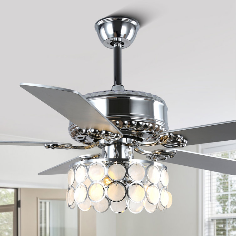52" Large Chrome Seashell Shade Ceiling Fan w 3 Light