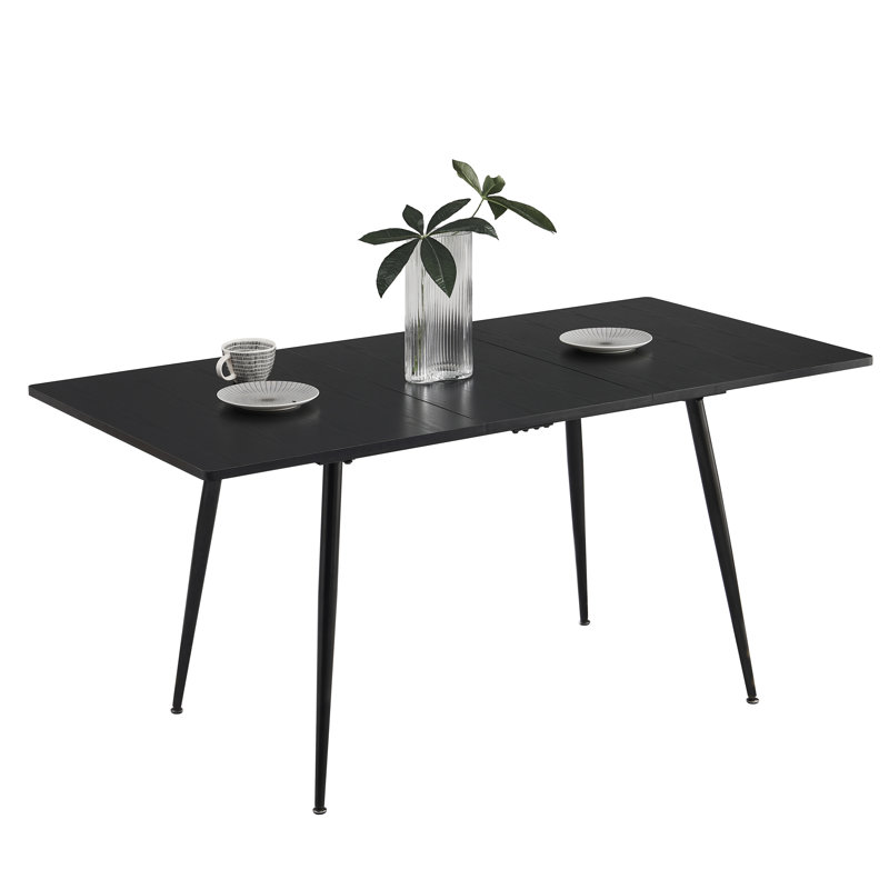 Extendable Metal Base Dining Table, Black