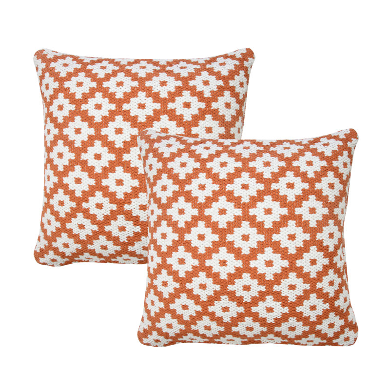 Ensemble de 2 coussins en mélange de coton à formes géométriques orange, Orange