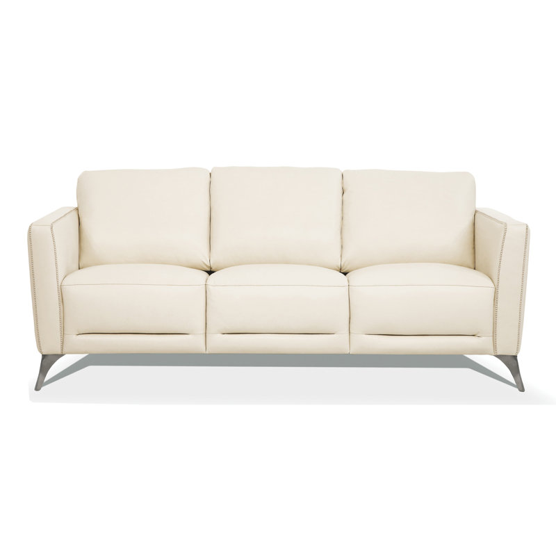 83.5'' Leather Sofa, Cream Genuine Leather