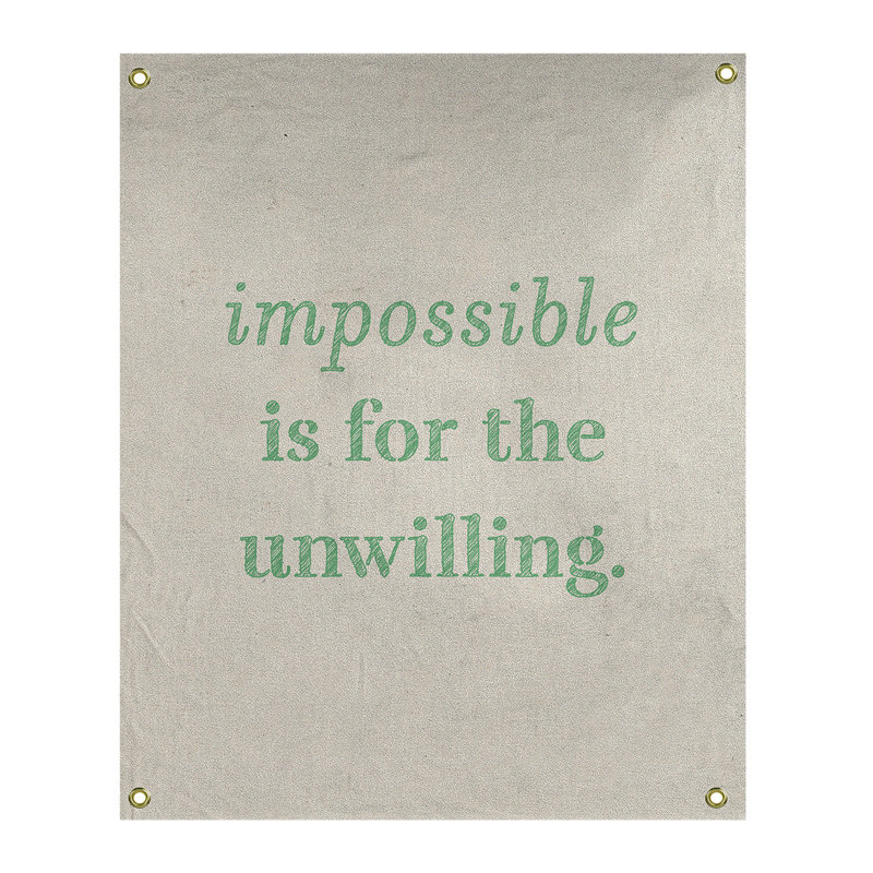 Tapisserie quote « impossible à écrire » en polyester, H 80 po x l 59 po, Blanc / Vert