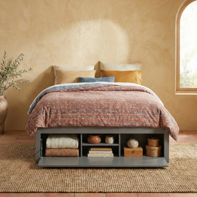 Queen Storage Platform Bed Frame, Space-Saving Design, Wood, 4 Drawers & Hydraulic Lift Footboard Storage, Contemporary, Bedroom