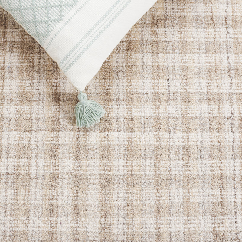 Ebony Hand Tufted Wool/Cotton Plaid Rug in Beige/Ivory, Rectangle 10' x 14'