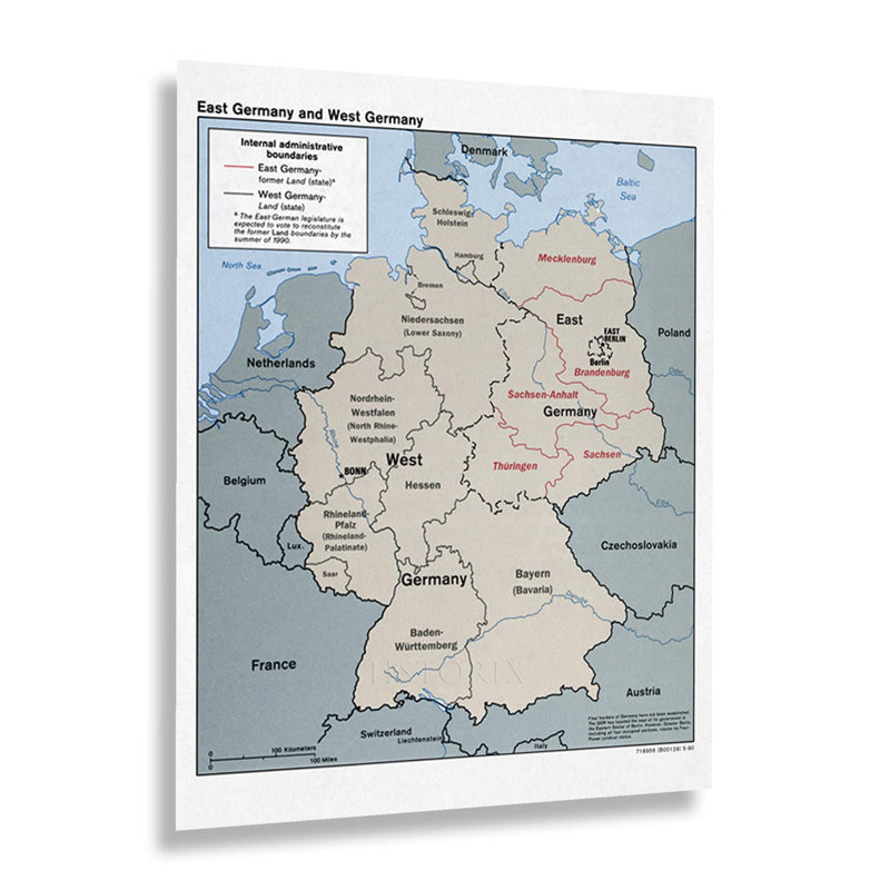1990 Allemagne de l'Est et Allemagne de l'Ouest, H 30 po x l 24 po