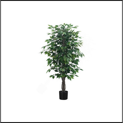 Artificial Plant, 58" Tall, Ficus Tree, Indoor, Faux, Fake, Floor, Greenery, Potted, Decorative, Green Leaves, Black Pot