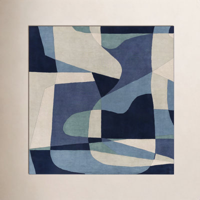 Gaye Teal Navy Beige Hand-Tufted Geometric Rug