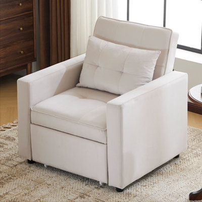 Modern Sofaconvertible Sleeper Sofa Chair Bed With Pillow & Pocket, 3-In-1 Sofa Bed Sleeper Chair In  Velvet Fabric  , , Study, Apartment,