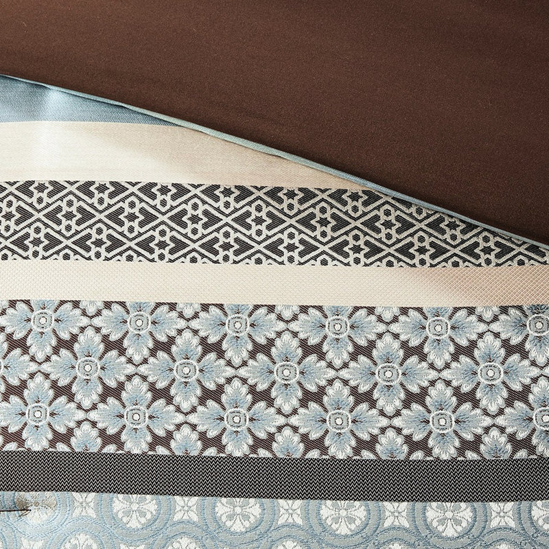 Literie 7 pièces bleu très grand - édredon avec motifs géométriques, lavable à la machine, Blue