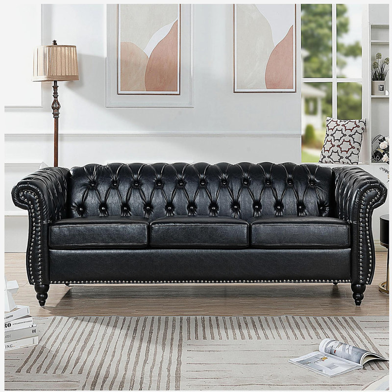 Canapé Chesterfield 84,65 po., Noir