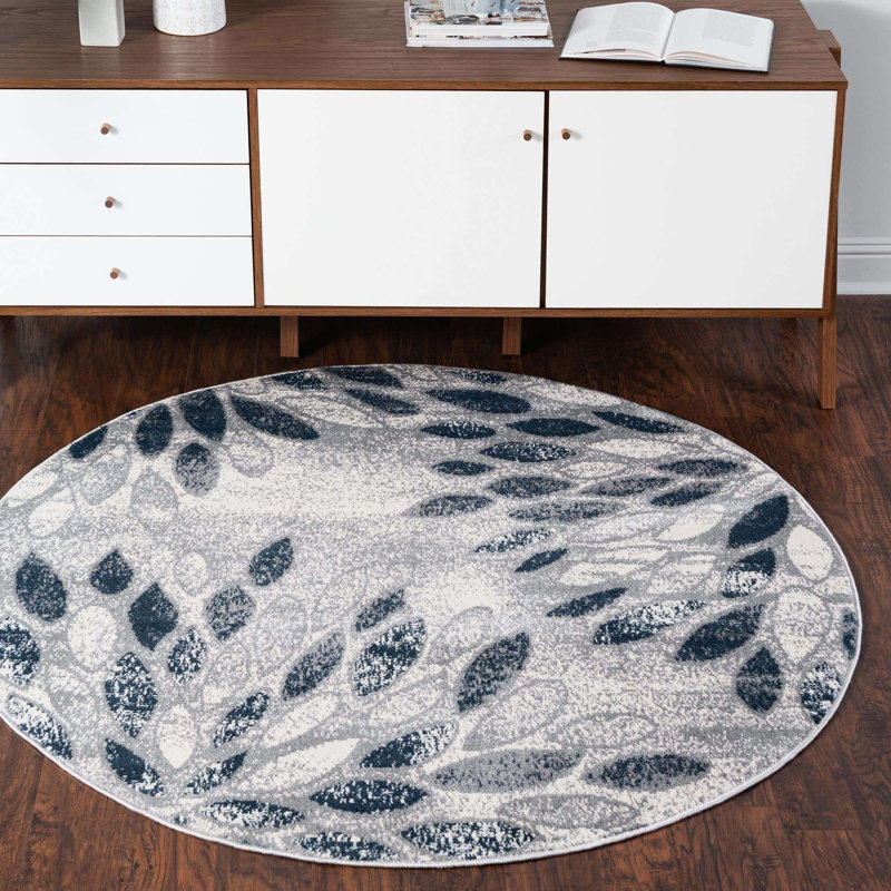Aamia Abstract Area Rug, Round 12'4", Gray