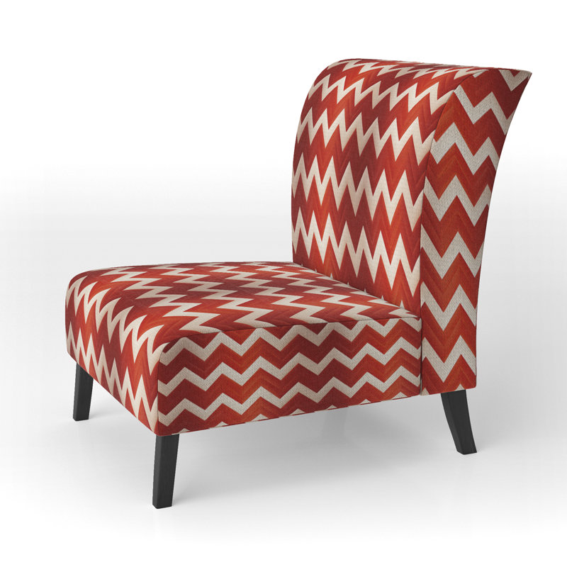 Geometric Harmony Chevron Pattern - Upholstered Abstract Accent Chair and Arm Chair, Orange/White Polyester Blend