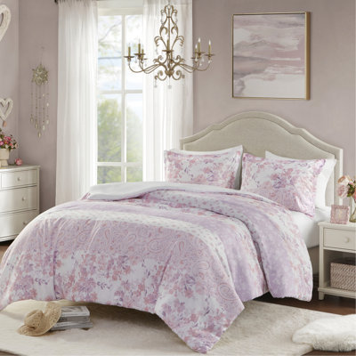 Housse de couette simple / simple en microfibre TG, 2 pièces motif cachemire floral, fermeture à boutons, motif cachemire rose doux et rétro, lavable à la machine