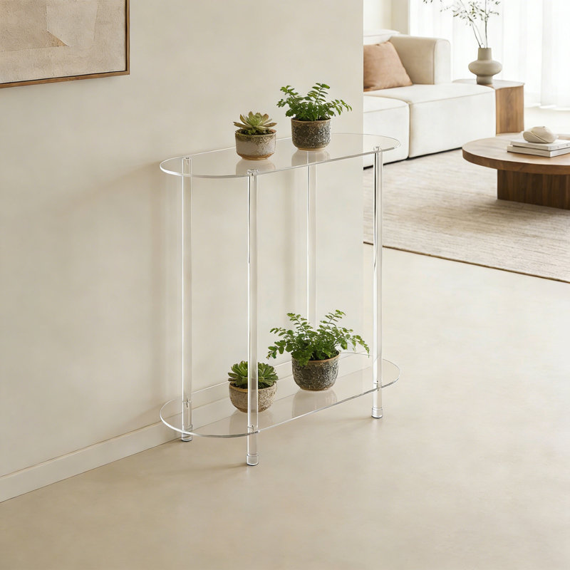Table d'appoint transparente à 2 niveaux en acrylique, idéale pour une entrée, un corridor ou un salon. Étagère de rangement autoportante en acrylique transparent.