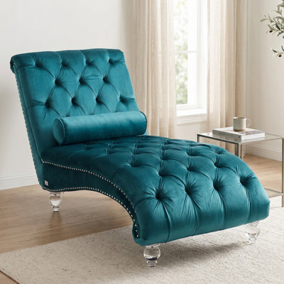 Danuta 29" Wide Armless Upholstered Tufted Chaise Lounge Chair with Lumbar Pillow and Nailhead Trim