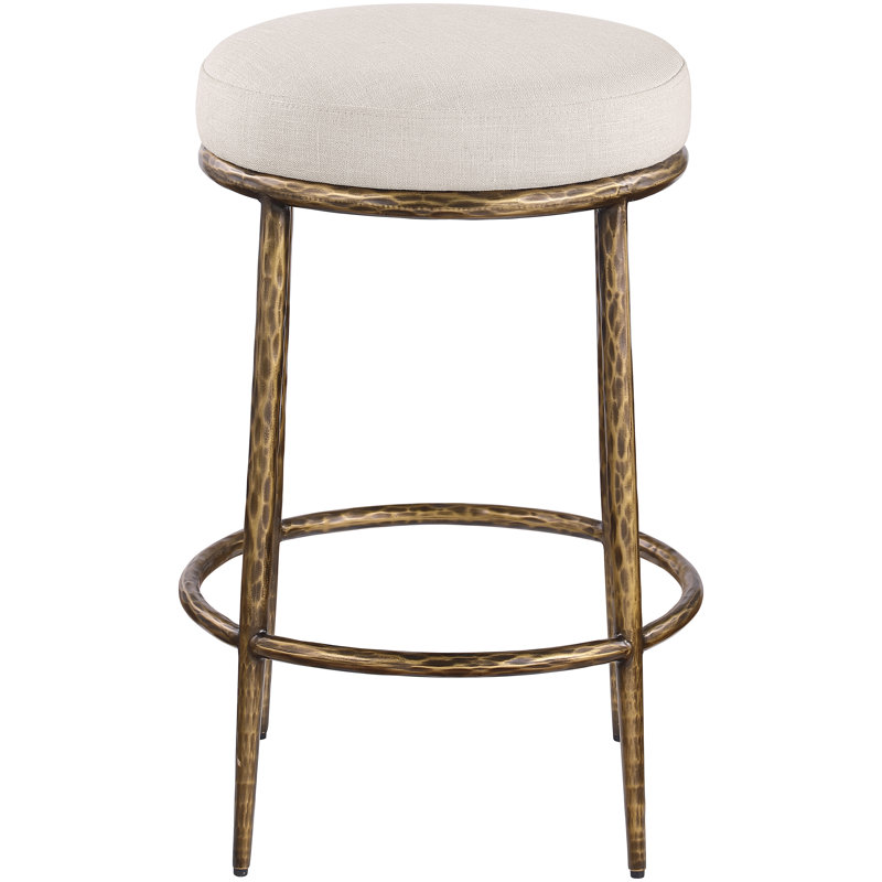 Ferro Hessle Linen Textured Performance Fabric Upholstered Counter Stool, Gold, Beige