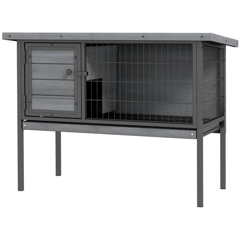 Cage à lapin surélevée en bois sans plateau de fuite, gris