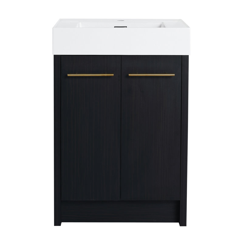 Meuble-lavabo de 24 po avec lavabo en résine, charnières à fermeture douce, châtaignier noir, design luxueux, espace de rangement spacieux de 24 po, porte, couleur châtaignier, style moderne, intérieur