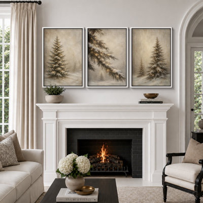 Tableau Forêt de sapins de Noël, décoration de salon, impression Giclée sur toile encadrée, 3 pièces - 40,6 x 61 cm (3 pièces), 61 x 91,4 cm (3 pièces)