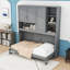 Lit escamotable simple en bois avec tablettes de rangement intégrées, armoire, éclairage et ports USB-1429665144