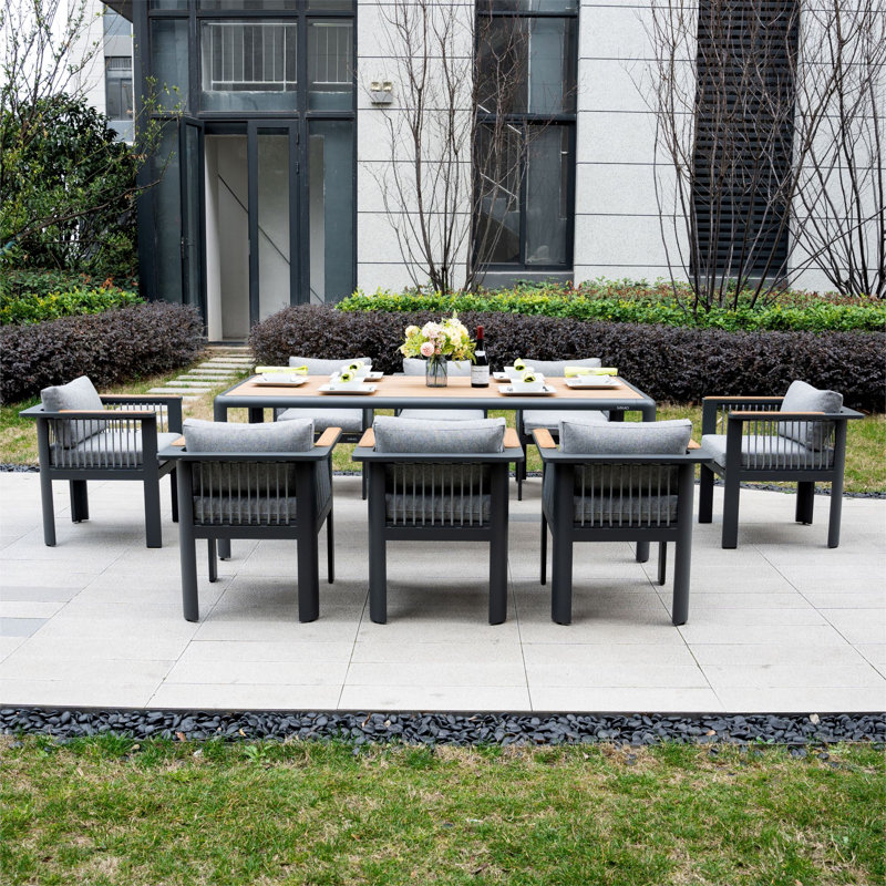 Patio Dining Set with Rectangular Table, 9 Pieces: Table, 8 Chairs