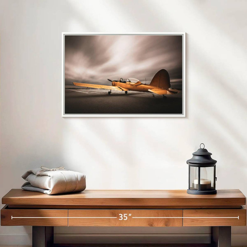 Avion jaune rétro, Cadre flottant blanc, 19 po x 13 po