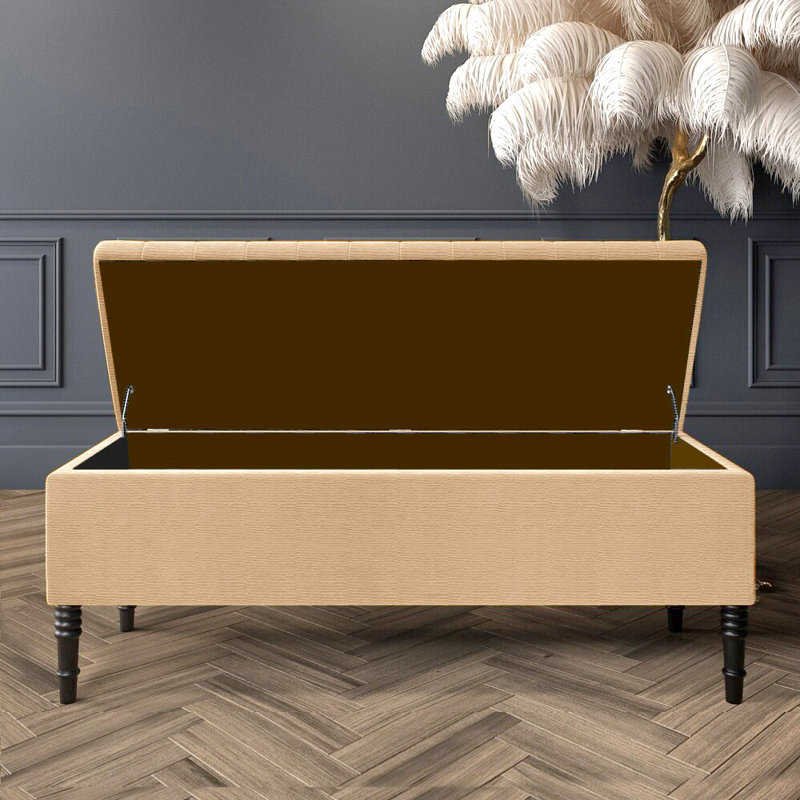 Paris Striped Ottoman Storage Bench - Upholstered Naples Shoes Bench with Black Turned Wooden Legs, 50cm H x 180cm W x 40cm D