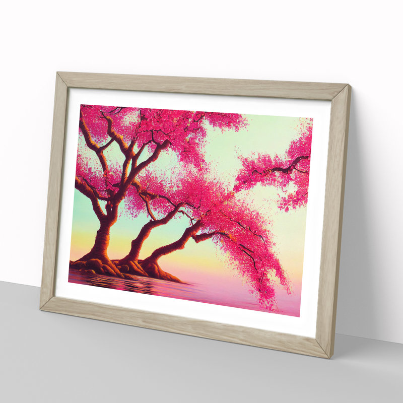 Soulful Cherry Blossom Trees - Single Picture Frame Print, 25cm H x 34cm W x 2cm D, Oak