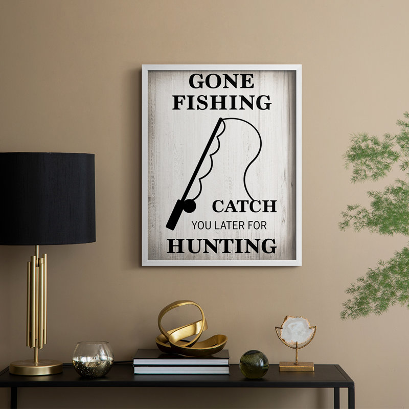 Gone Fishing Framed Print - Solid Wood, 30" H x 24" W, White