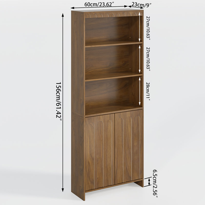 64" Modern Standard Bookcase, Storage And Display Bookshelf, With Door And Adjustable Shelves