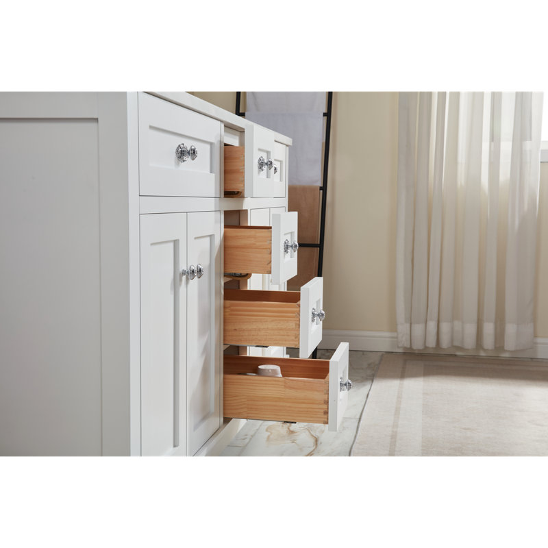 60" Finish Solid Wood Sink Vanity With 1' Artificial Stone Top, Polished Chrome, White