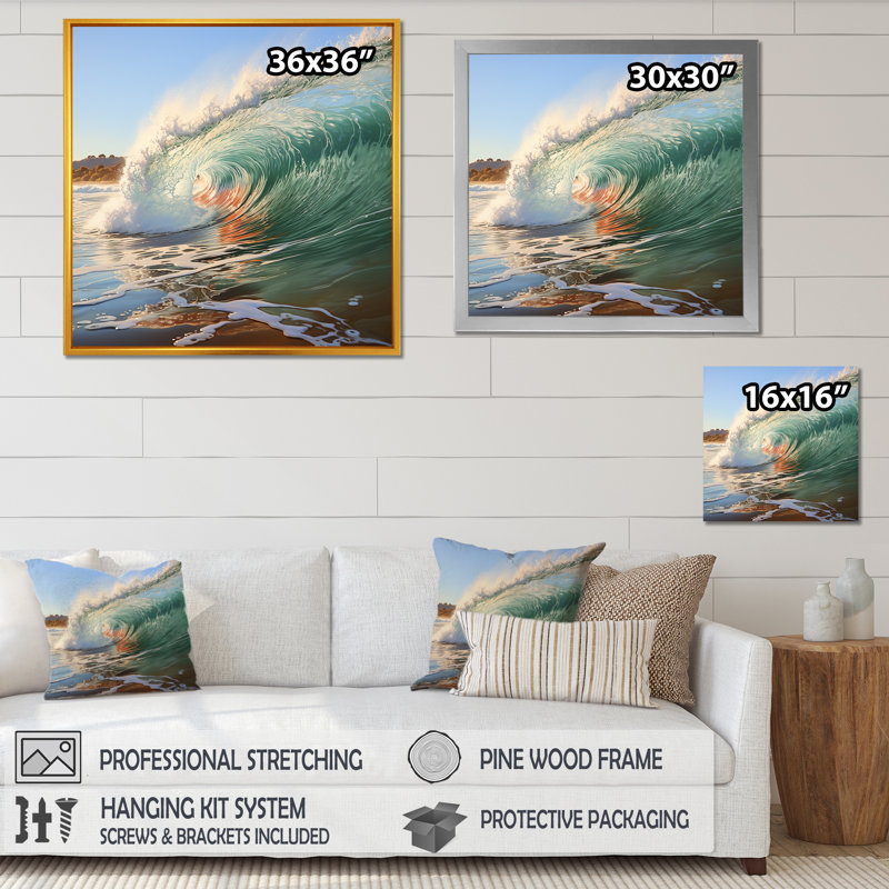 Rolling Surf Waves I - art mural vagues, H 36 po x l 36 po x P 1,5 po, Toile tendue