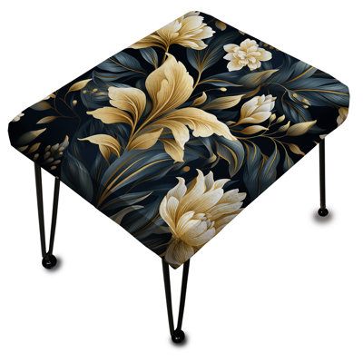 Beige And Blue Dahlia Retreat - Floral Rectangle Ottoman