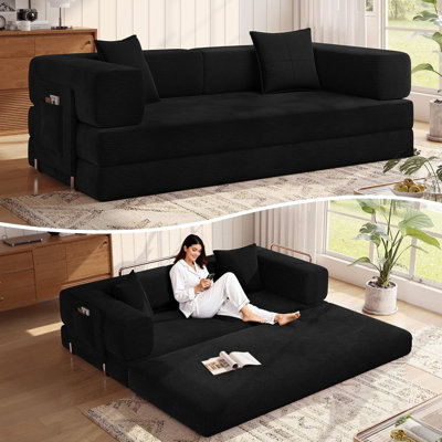 78.8''Sleeper Couch Bed for Livingroom,Convertible Modular Sofa with Armrest Pillow,Modular Foldable Corduroy Couches in a Box,No Assembly