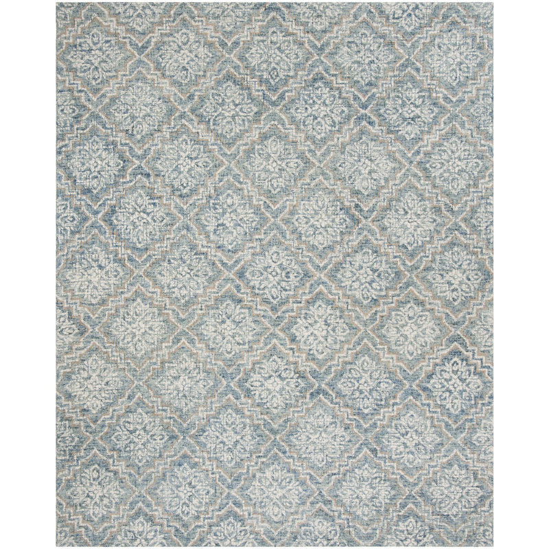 Tapis bleu / gris en laine touffeté à la main Salerna, Rectangle 2 pi x 3 pi