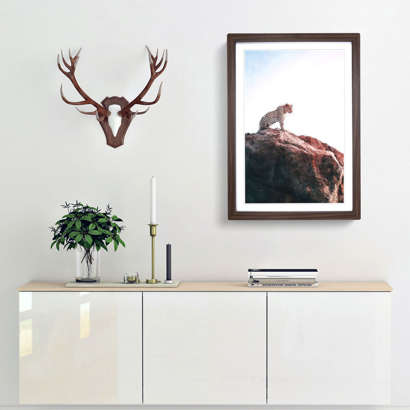 Leopard upon the Rock - Framed Print, 45cm H x 33cm W x 2cm D, Walnut Framed