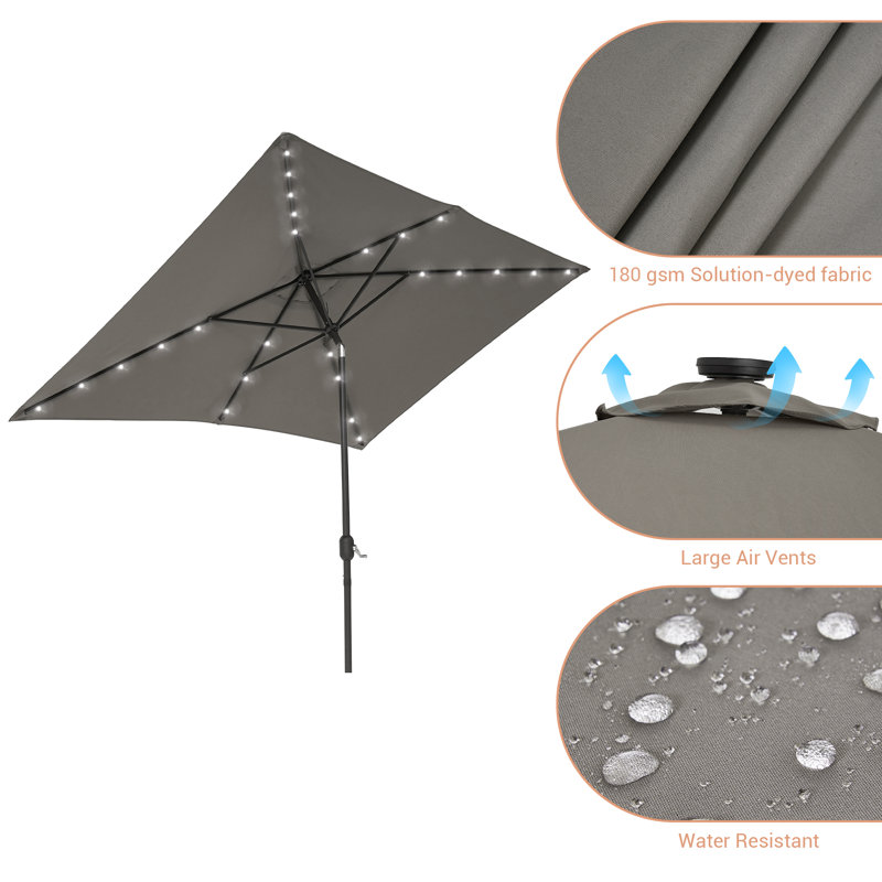 Parasol de marché rectangulaire 10 pi x 6,5 pi Lunsford, Gris