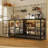 63" Industrial Kitchen Storage Cabinet With Glass Doors, Matte Black Metal Frame & Double-Shelf Design