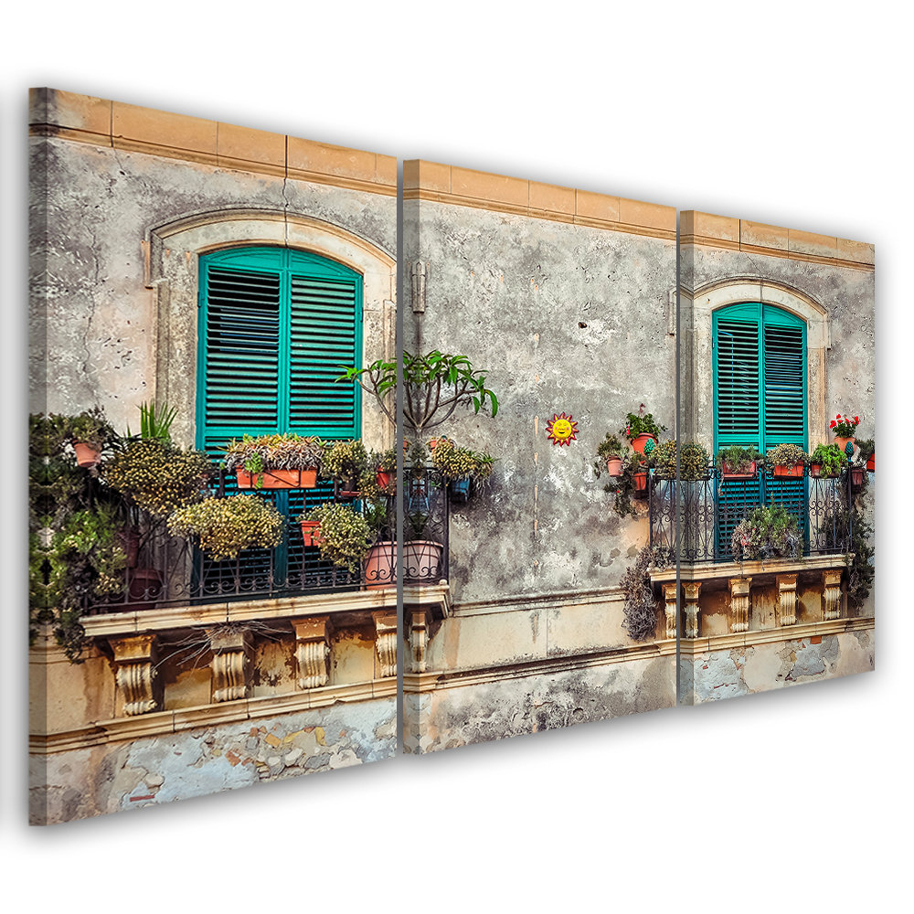 Leinwandbild Straße Italien Fenster Blumen