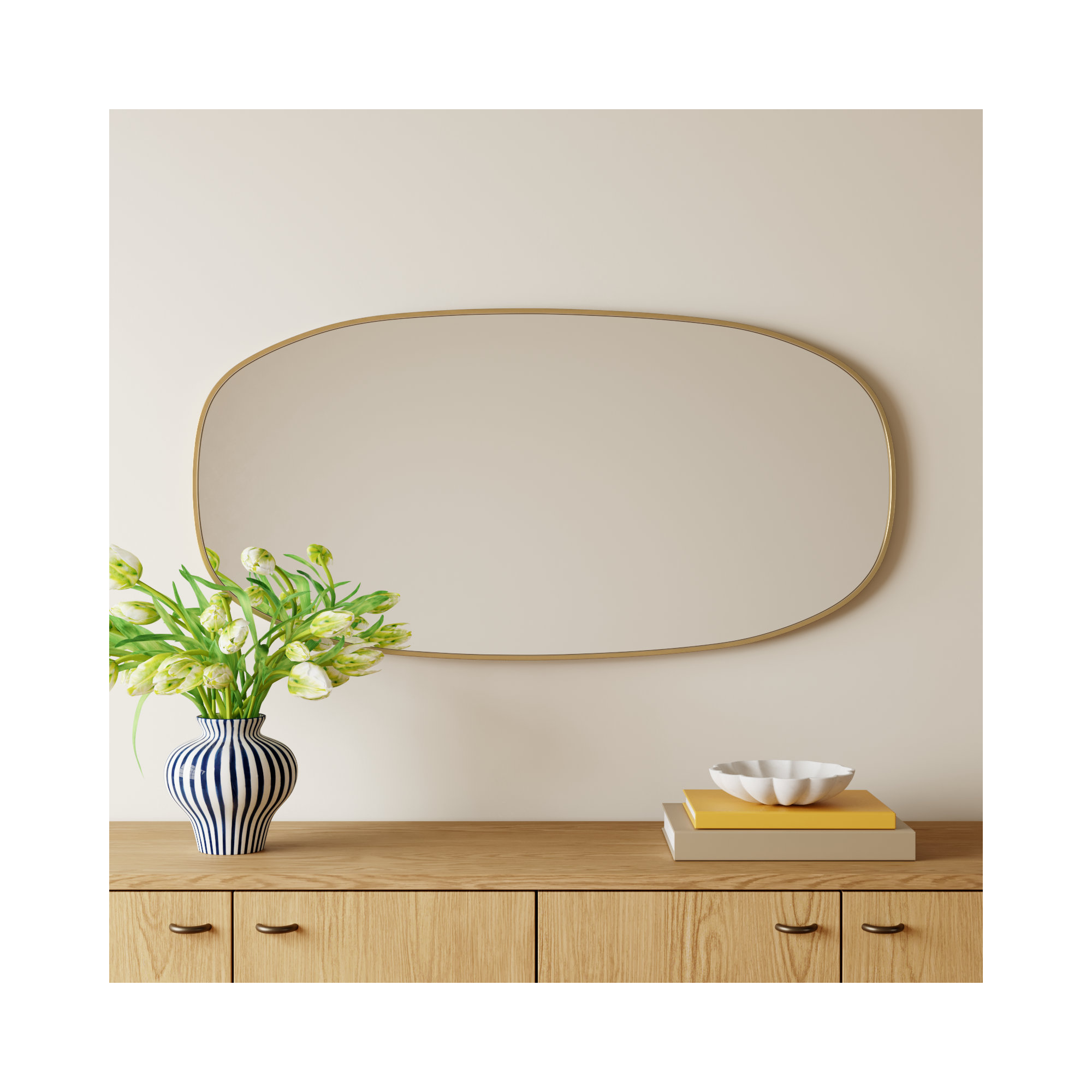 Bertin Metal Oval Wall Mirror, 48"  x 24" , Brass