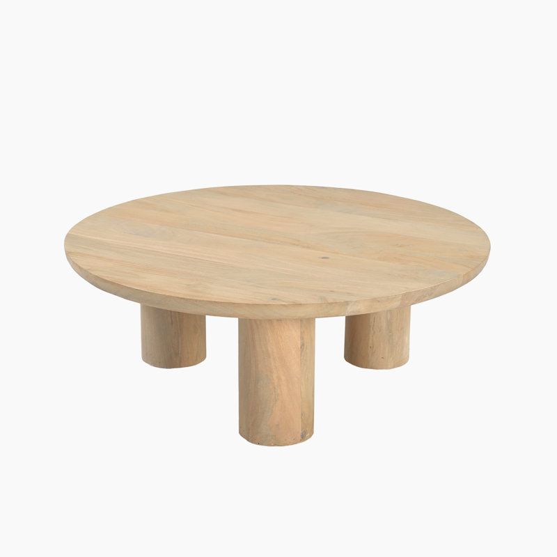 Tetto Circular Mango Wooden Three Pillar Coffee Table - Modern Sleek Scandi Design , Dark Brown Wood