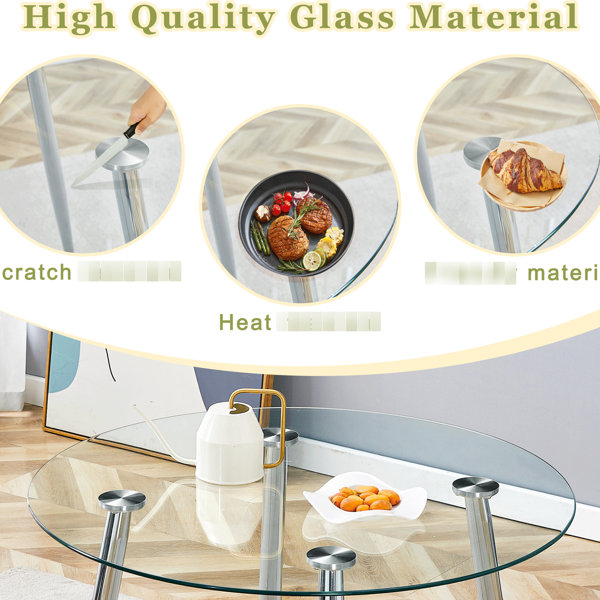 Ivy Bronx Minimalist Round Clear Tempered Glass Table And 4 High ...