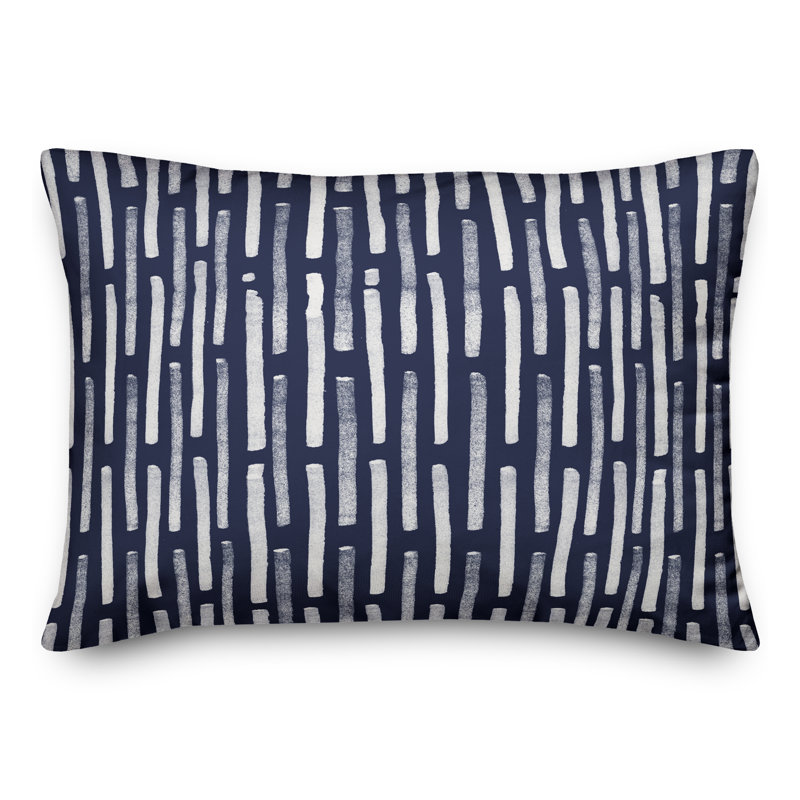  Coussin décoratif rayé intérieur / extérieur en polyester, Bleu marine, H 18 po x l 25 po