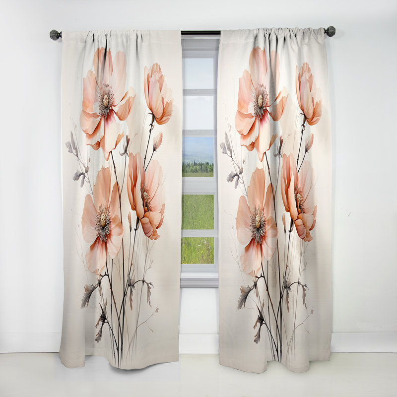 Peach Beige Minimalism Flower - Floral Blackout Abstract Curtain - 1 Panel, 52" W x 84" L